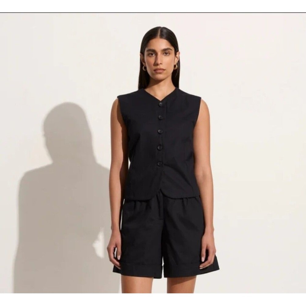 Faithfull The Brand Delfina Vest Womens 2 Black Button Up Front Adjustable Back